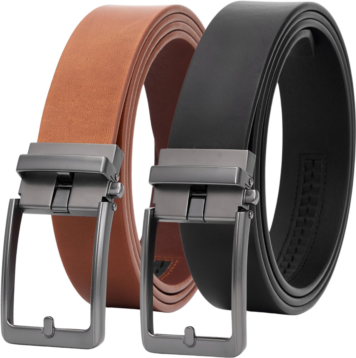De Lederwaren Ambacht - Riem Heren - 2 Stuks - Rundleer met Automatische Gesp - Verstelbaar Maat 90 t/m 135 - Cognac & Zwart
