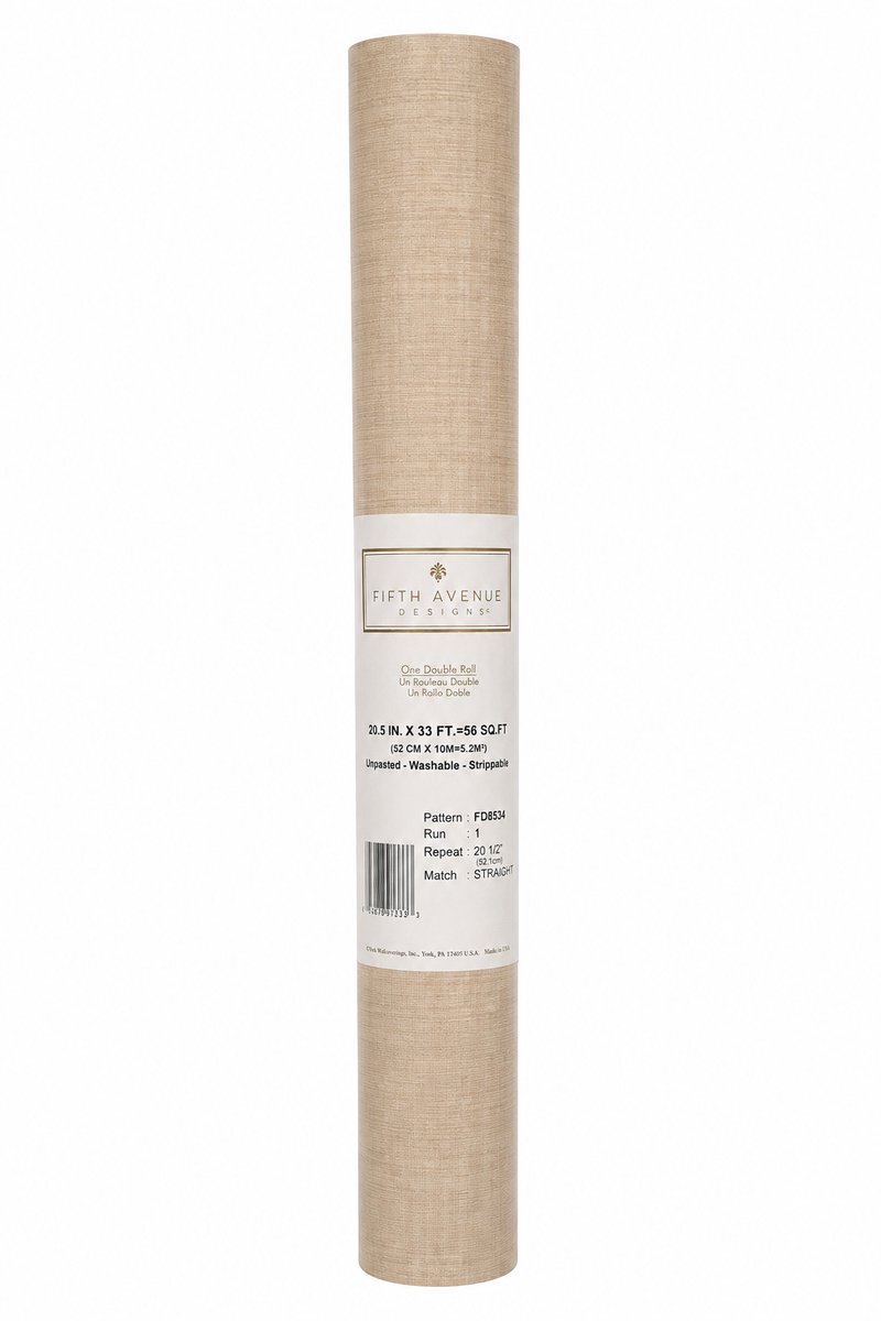 York Wallcoverings Fifth Avenue Designs FD8534 Behang Beige Linnenstructuur – 52 cm x 10,05 m