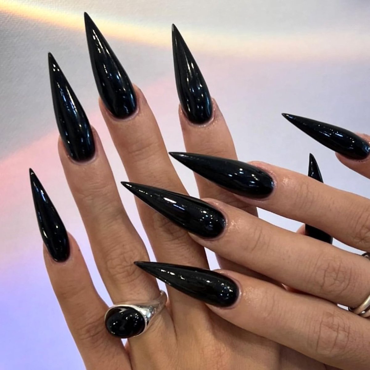 Nepnagels Stiletto 24pcs - Pure Zwarte Franse Tips - Handgemaakt Acryl Volledige Dekking - Perfecte Manicure Set - SnelShoppen