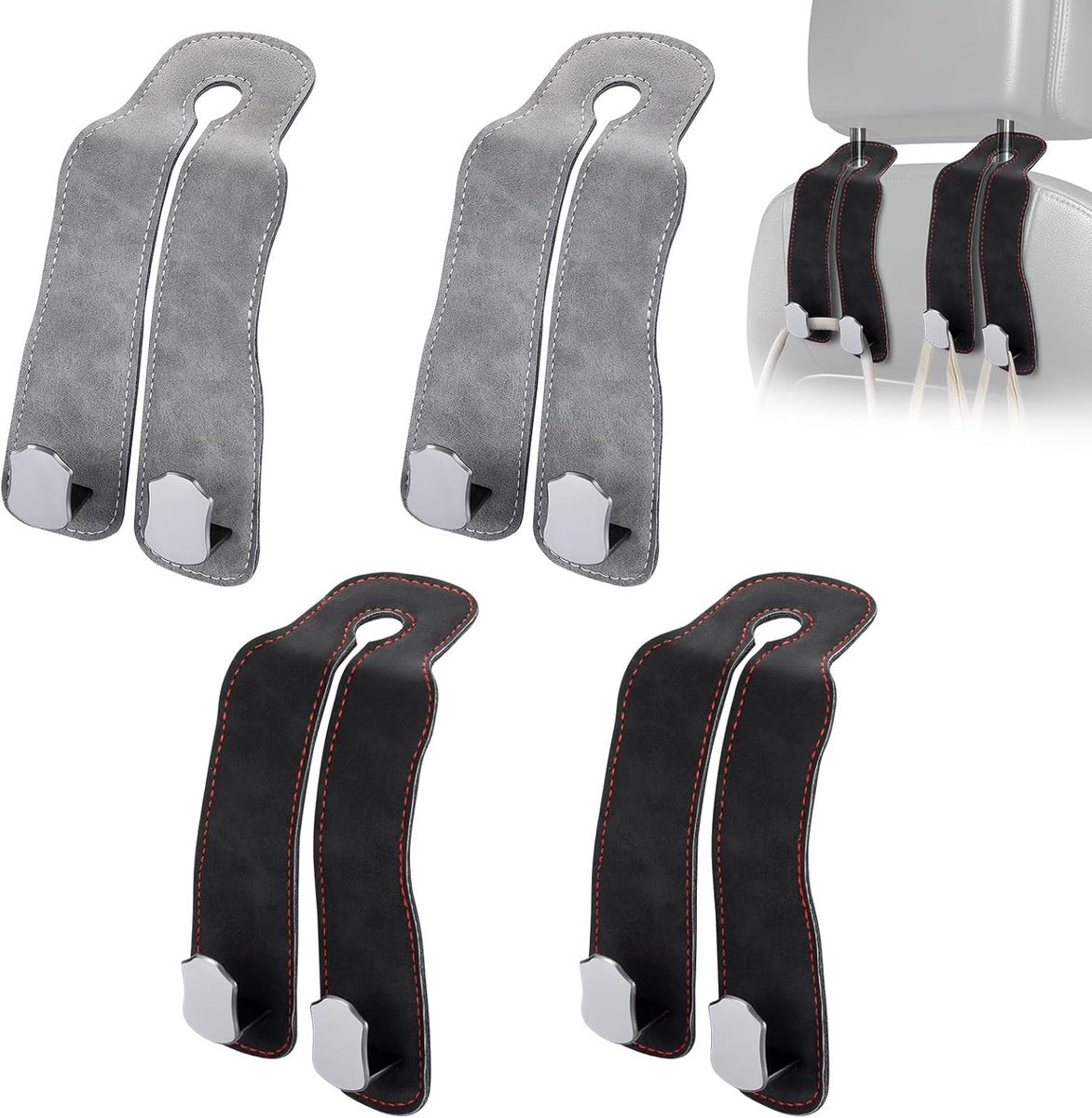 Autohaken voor hoofdsteun Auto Haken, Auto Seat Haak Hangers Autostoel Terug Opslag Haak, Auto Achterbank Hoofdsteun Hanger voor Hangtas Handtas Boodschappen Tassen (2Zwart + 2Grijs)