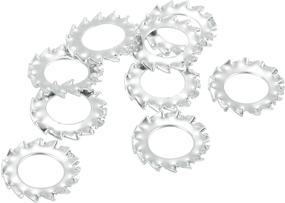 30 stuks stervergrendelingsschijven met buitentanden, M8 oppervlak van zink staal sluitringen, vergrendeling aan de buitenkant voor bevestigingen van mechanische apparaten, zilver