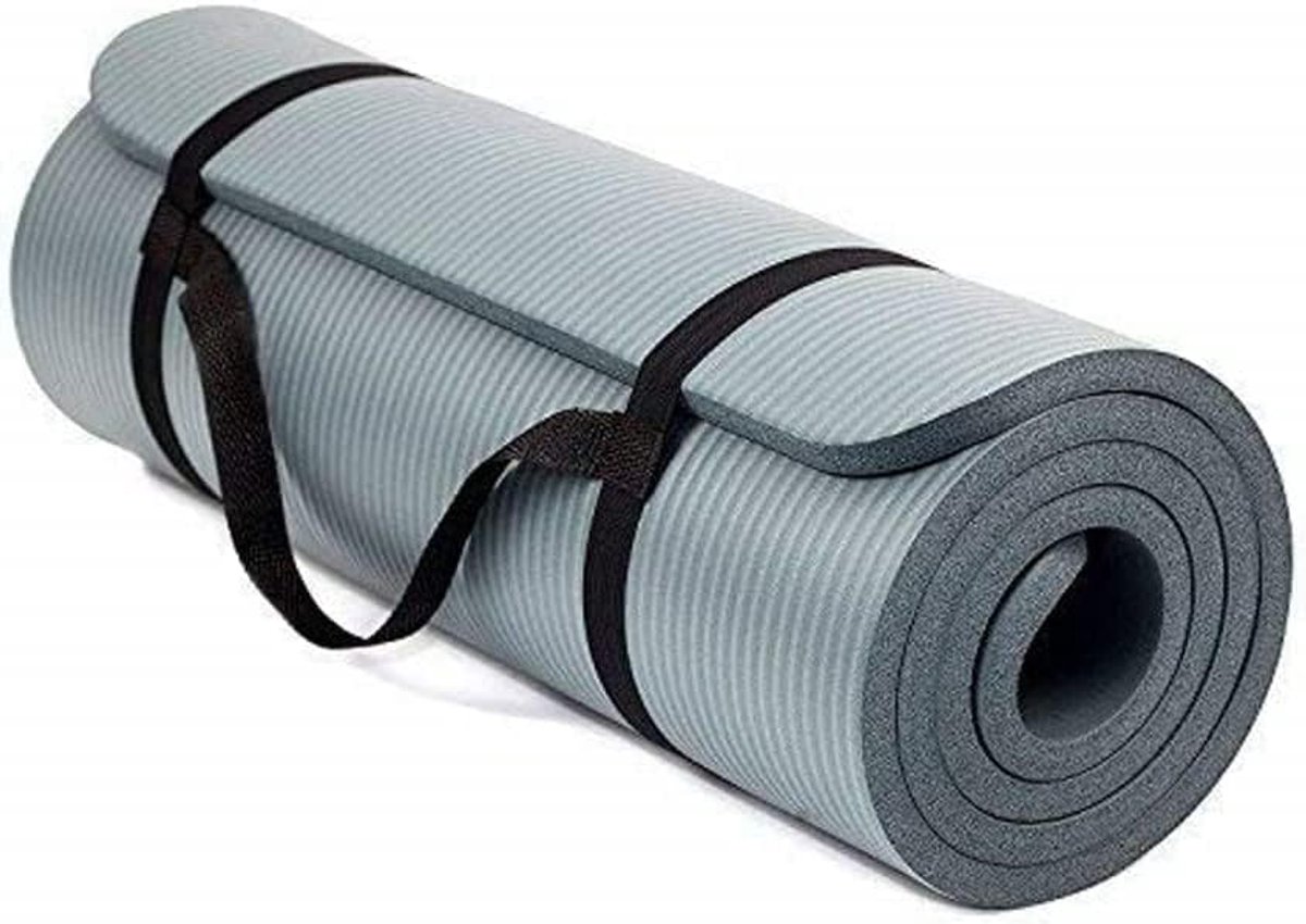 Yogamat extra dik met draagriemen, 180 x 60 cm, antislip, perfect voor fitness, sportschool, vloeroefeningen, kamperen, aerobic, stretching, buikspieren, pilates