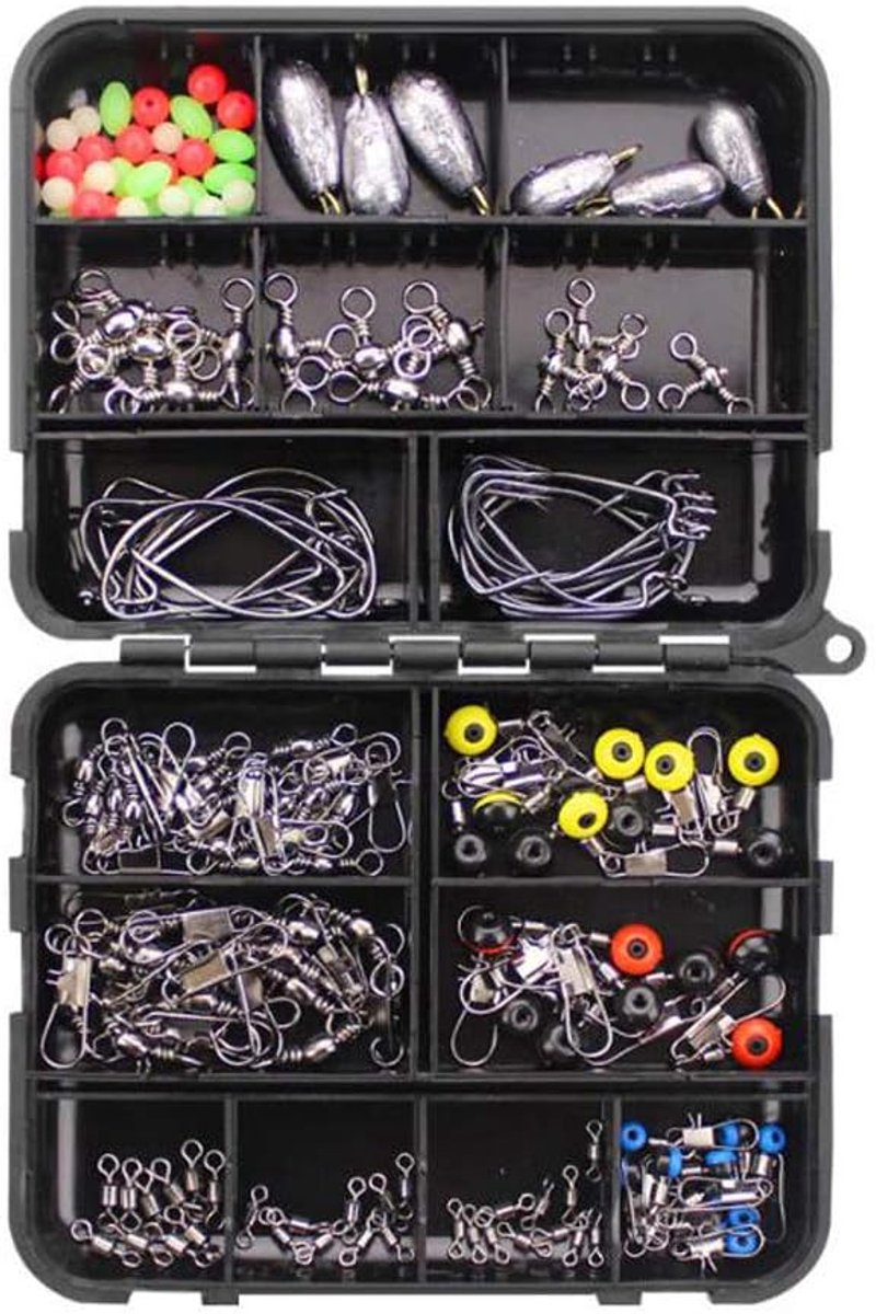 Terminal Tackle, 160 stuks Fishing Tackle Box - vishaken, kurbelhaken, loodzinken, trigeminuswirbel, stoppperle, aansluiting, 8-woord-RNG