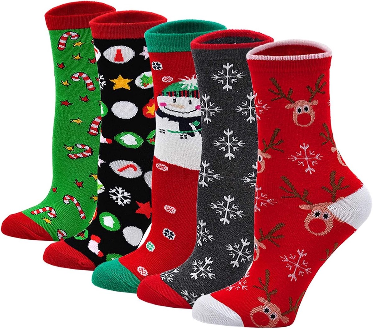 Sokken Kerstman Clous/Sneeuwman Kousen Dames Xmas Sokken Hond Kat Dier Cartoon Sokken Katoen Nieuwigheid Sokken Maat 4-9, 5 paar