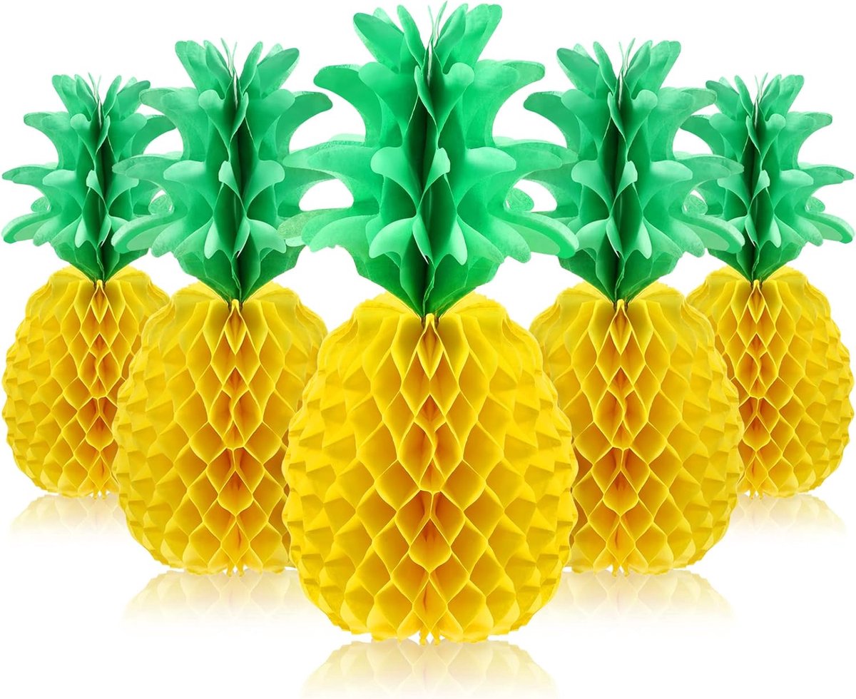 6 Stuks 14 Inch Ananas Honingraat Centerpieces Tissue Paper Ananas Tafel Opknoping Decoraties Voor Tropische Luau Hawaiian Jungle Party