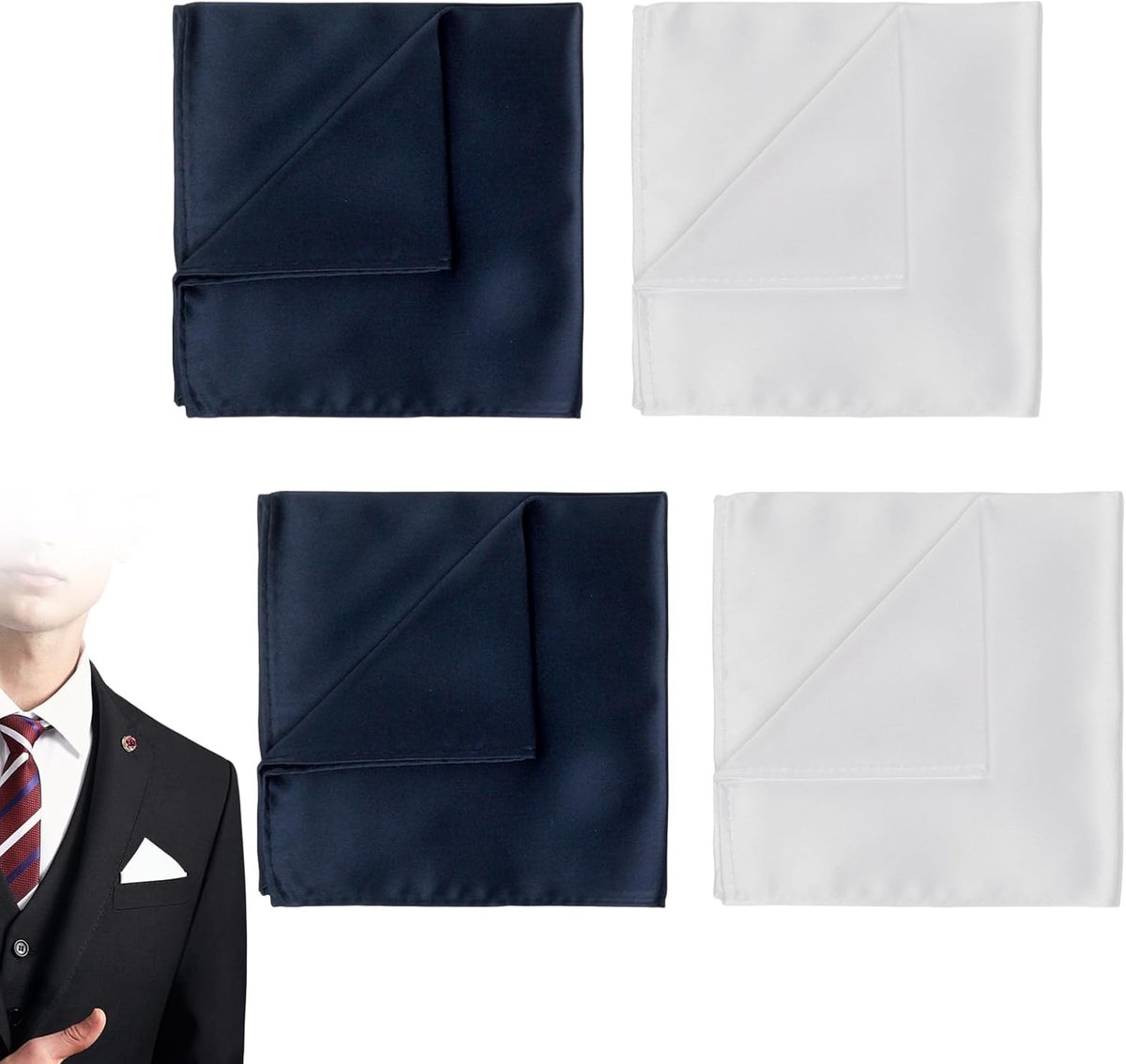 4 stuks heren pochetten, effen herenzakdoeken, zakdoeken voor heren, pochet voor ceremonies en bruiloften