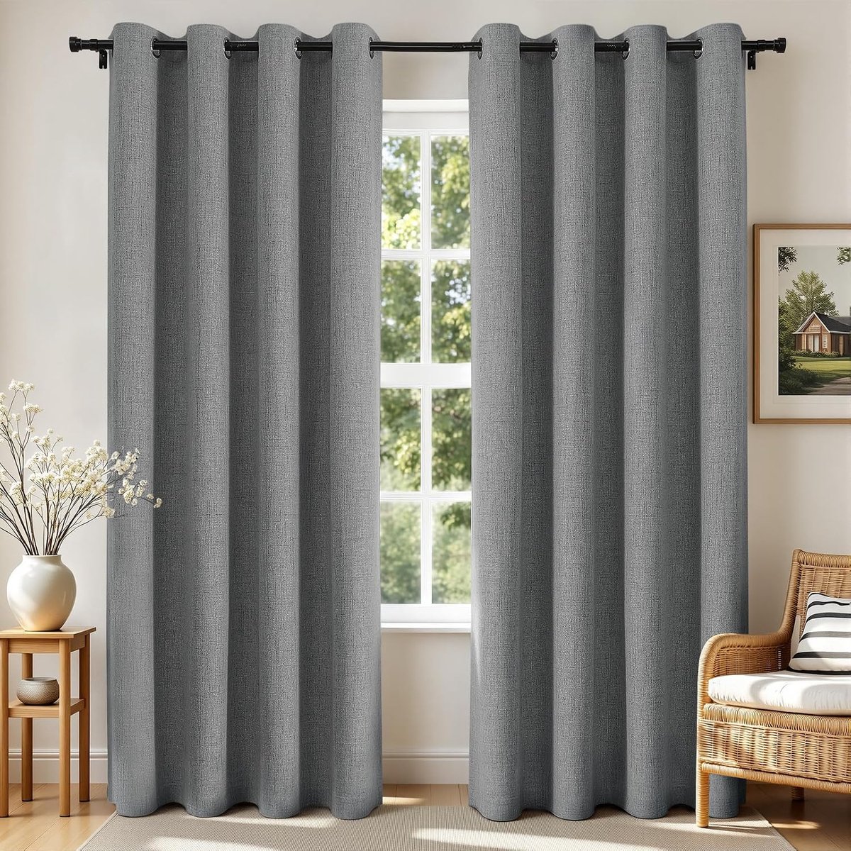 Grijze gordijnenVerduisterende gordijnen voor slaapkamer, lichtgrijs 228 cm gordijnen voor slaapkamer, linnen kamer verduistering jute doorvoertule getextureerde gordijnen en gordijnen (52 x