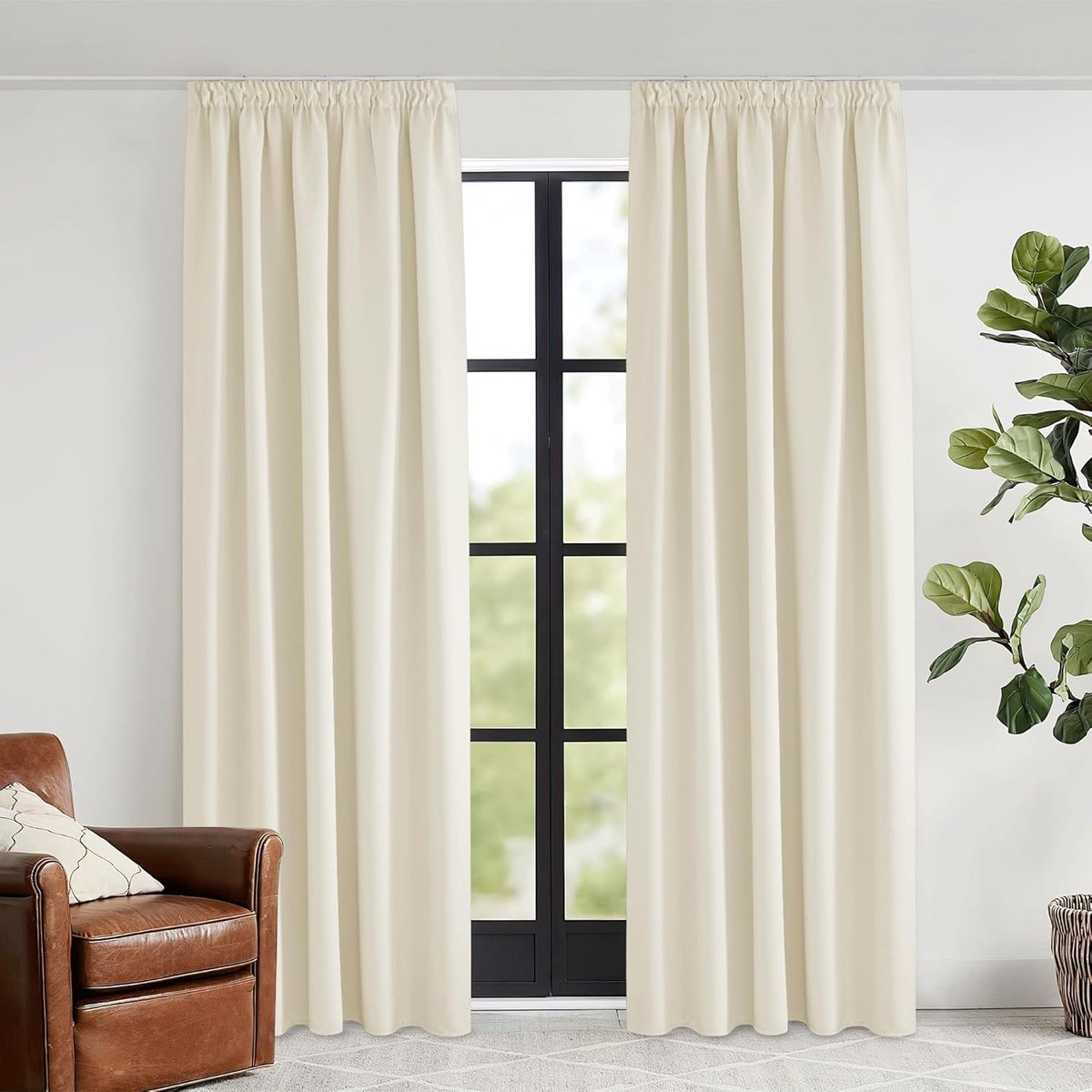 Gordijnen Kant en Klaar, Verduisterende, Warmte- en Koude-Isolerende Thermische Gordijnen Plooiband, Geschikt voor Woonkamer, Slaapkamer,140B x 240H cm (2 Panelen),Lichtbeige