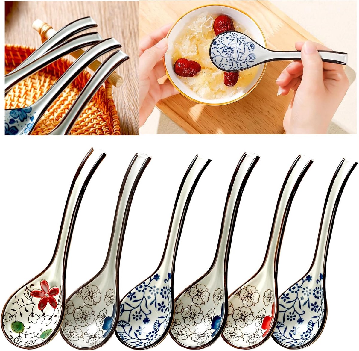 Soeplepels voor Ramen Pho Wonton Doedels Miso Muli Restaurant Keuken Lepel, Chinese keramische soeplepels 16,5 cm