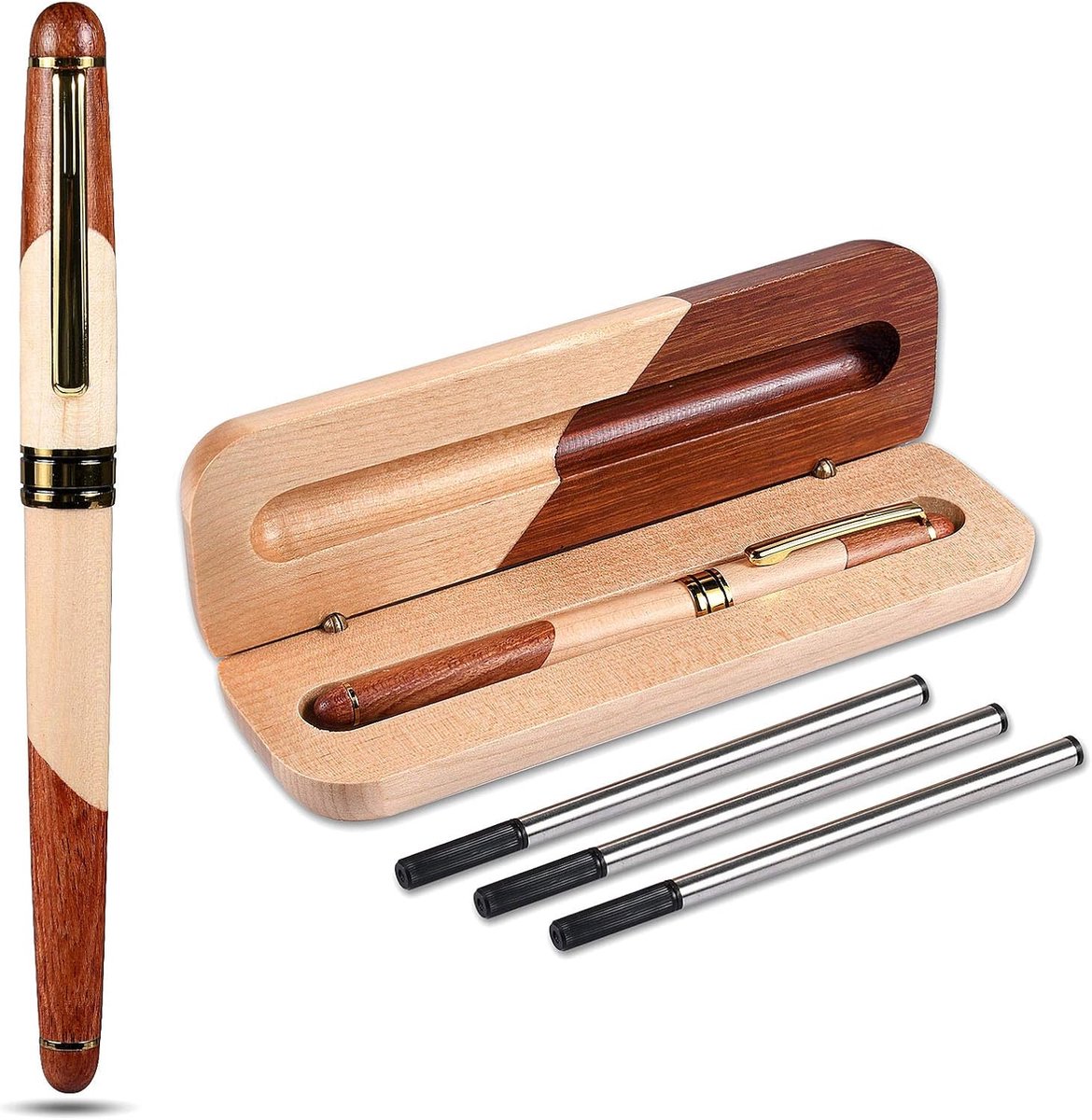 Handgemaakte houten balpen, gepersonaliseerde cadeaupen, balpen, elegante en prachtige geschenkpenset (beige)