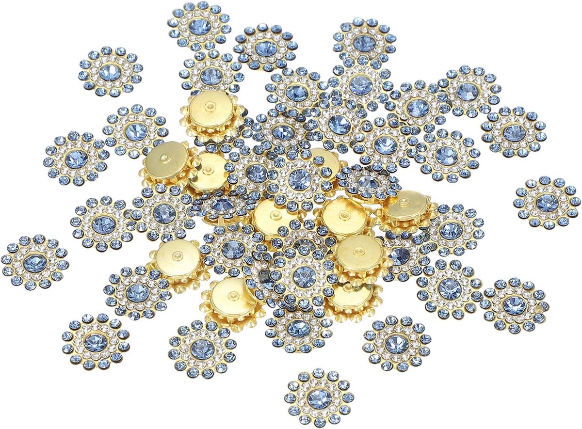 100 stuks naai-strass-steentjes kristallen 14 mm, 3 lagen naaien bloem klauw strass steentjes glas edelstenen metalen basis voor ambachtelijke kleding kleding riem decoratie, blauw