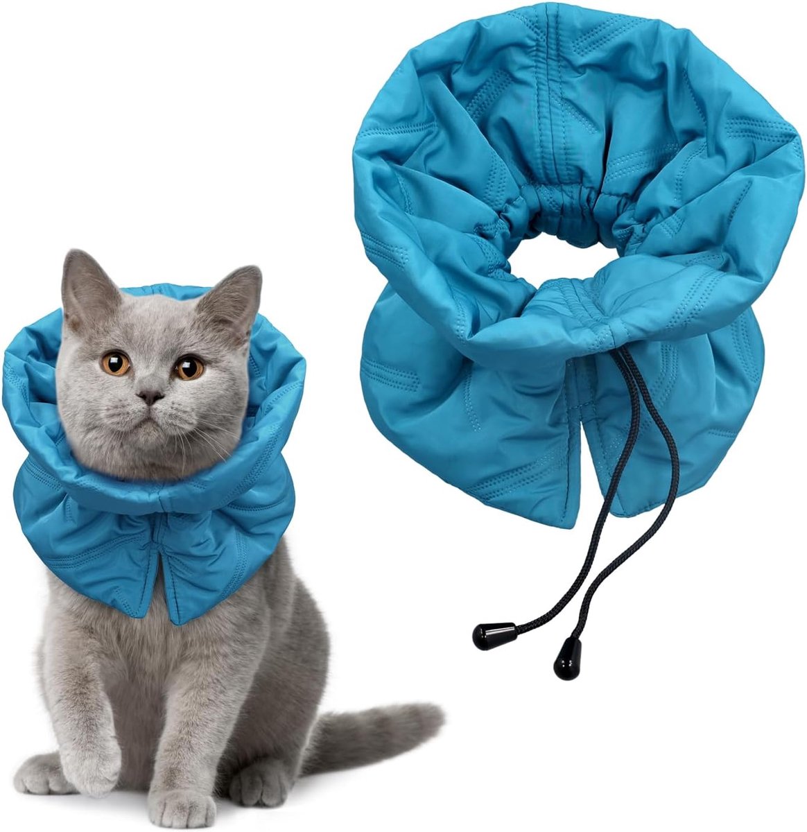 Herstelhalsband voor Katten, Zacht Verstelbaar Kattenkegelhalsband Ademend Kattennekbeschermer Lichtgewicht Waterdicht Kittenkegelalternatief voor Puppy's, Stop met Likken (S, Blauw)