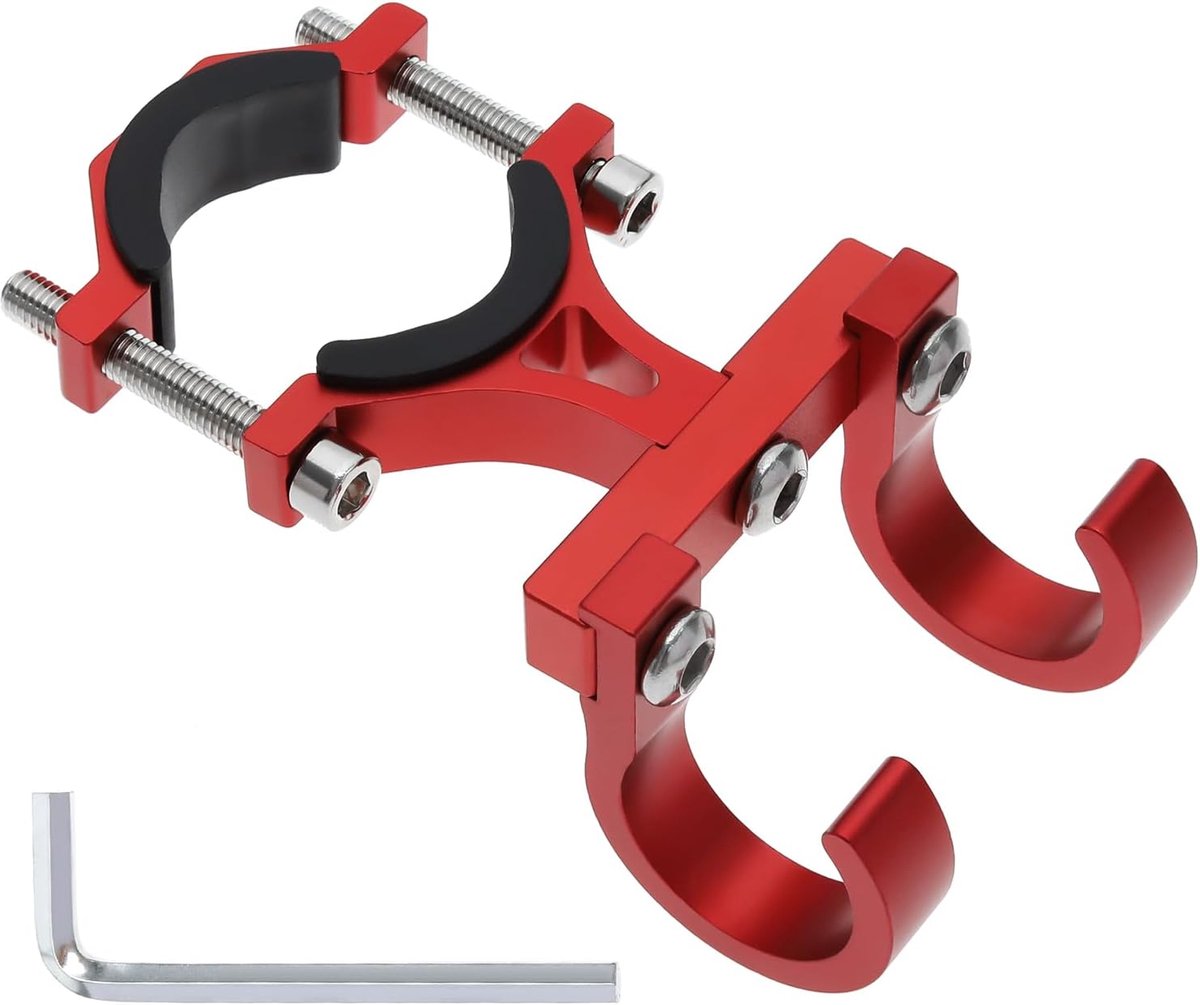 Store elektrische scooter hangerhaak, fietsdragerhaak, dubbele haakhouder, klauwhaak, opberghaak voor tassen met 18mm-35mm stuurdiameter, aluminiumlegering, rood