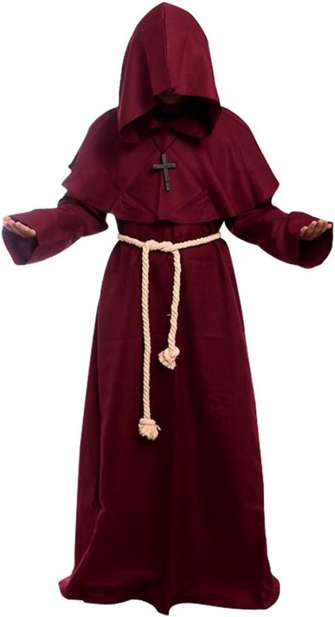 Friar Middeleeuwse monnik renaissance priester gewaad kostuum cosplay, Bourgondy, M