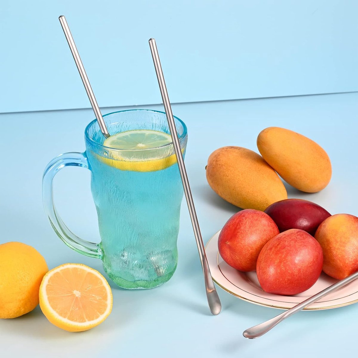Set van 4 roestvrijstalen 304 herbruikbare menglepels - 21,8 cm, ideaal voor het roeren van koffie, cocktails, melk, ijs, sap en andere dranken - perfect voor keuken, bar en feestgebruik