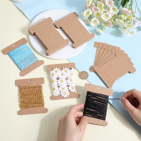 Spoelen papier draad spoel kraftpapier borduurzijde borduurwerk lint houder garen koorden lijn draden organizers kaart draden spoelen voor knutselen kruissteek DIY naaien — afbeelding 2