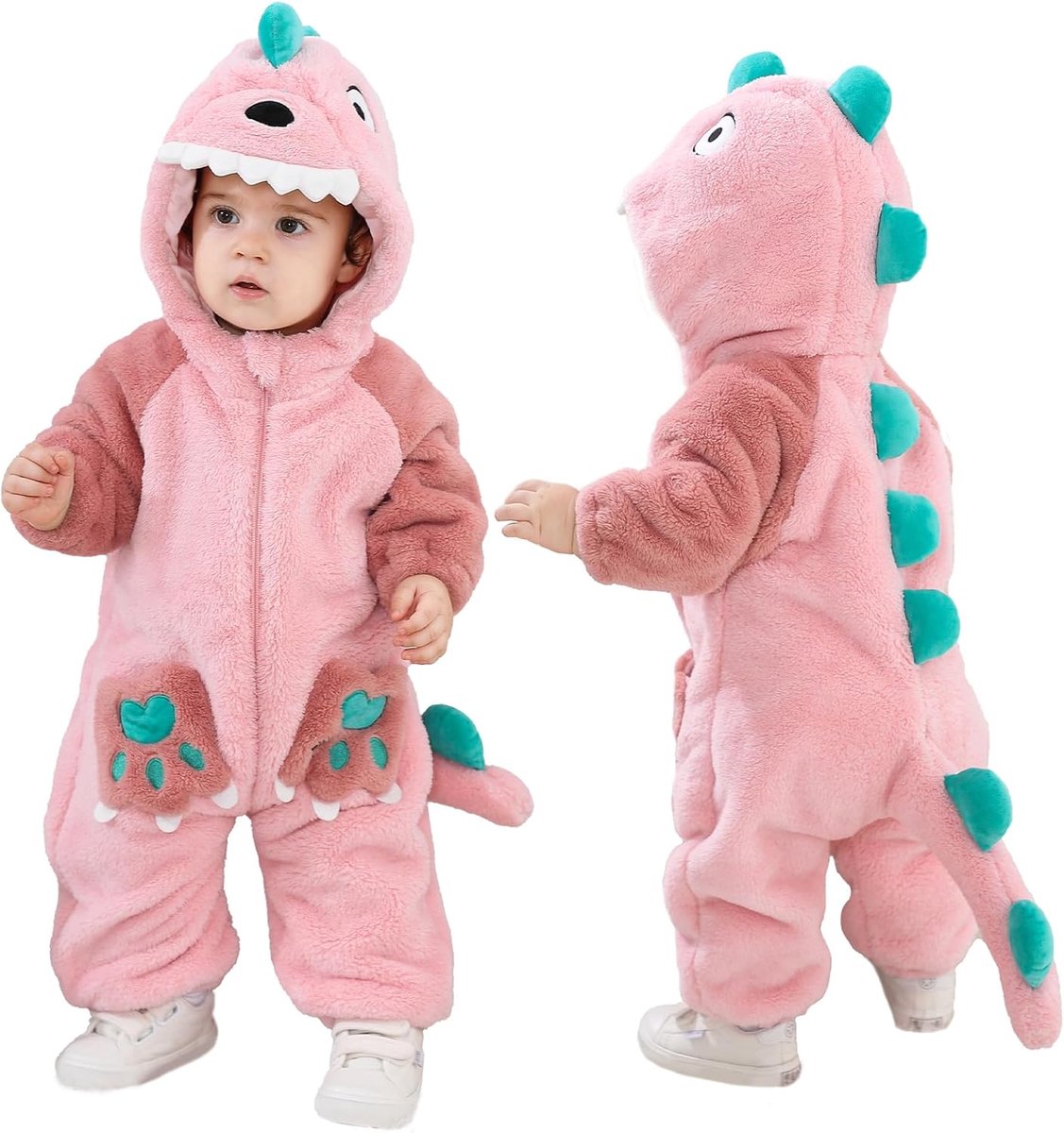 Eenhoorn-kostuum regenboog draak dinosaurus unisex voor kinderen, dierenrompers van pluche eendelig met capuchon voor kinderen
