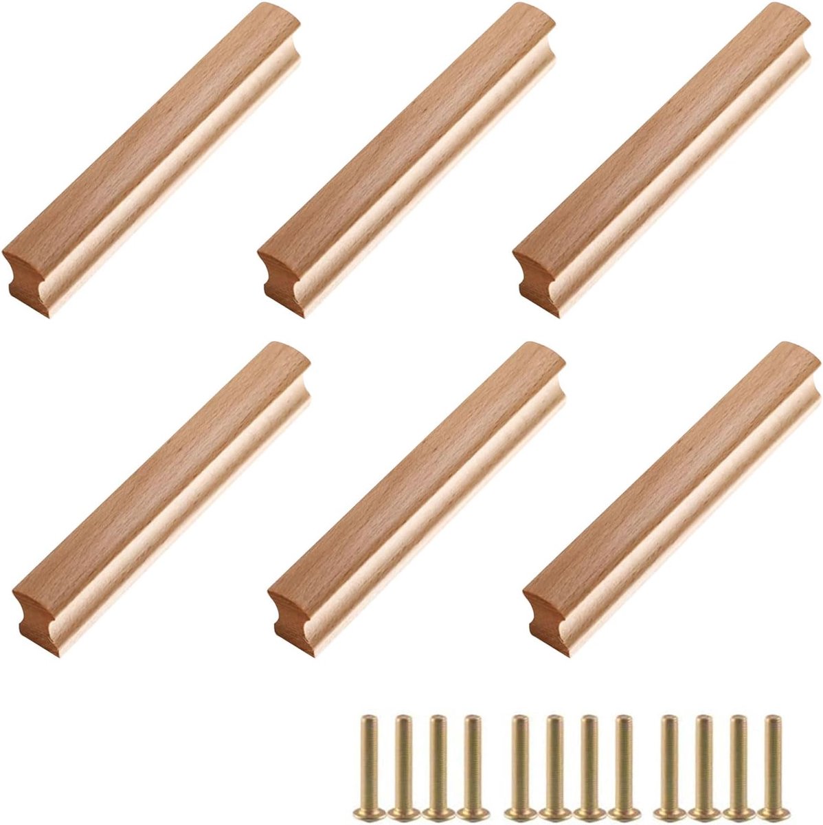 Set van 6 houten meubelgrepen, schroeven, afstand 64 mm, voor kasten, badkamer, kantoor, keuken, kaptafel en verschillende meubels