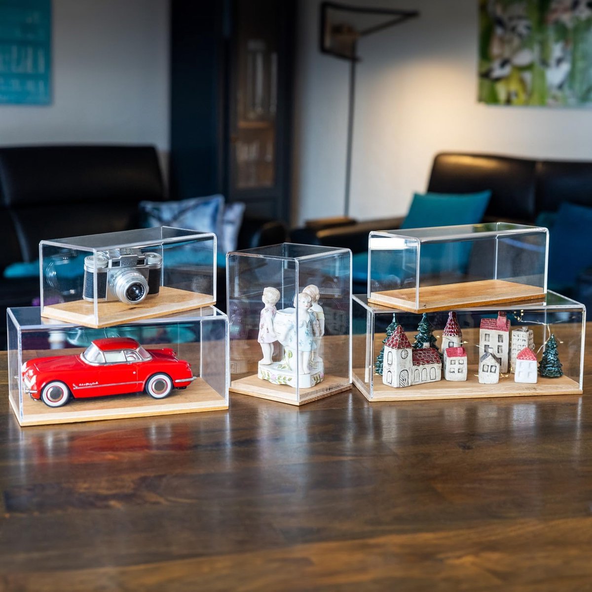 46873 acryl vitrine / showkast met houten basis voor modelauto's | 30 x 15 x 14 cm | transparant