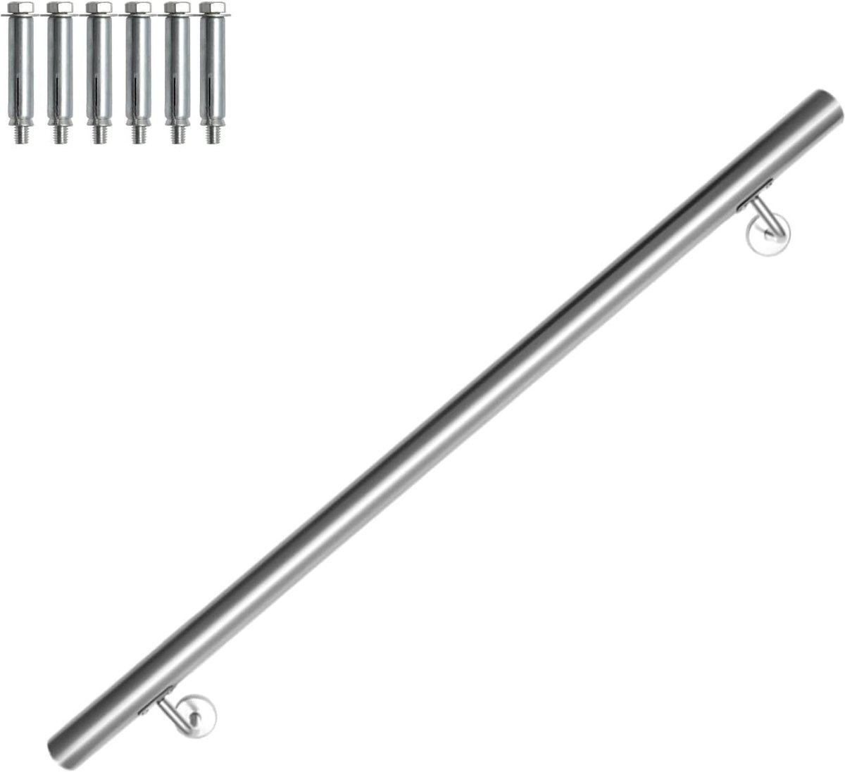 Roestvrij stalen trapleuning, trapleuning, reling, wandleuning, voor binnen en buiten, stang met houder en eindkappen, Ø 42 mm, lengte: 100 cm