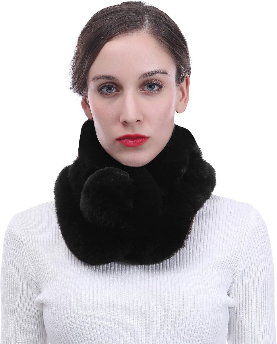 & Lily Unisex Kunstbont Winterkraag Sjaal met Pompons Zacht en Pluizig - Warm Winteraccessoire voor Mannen Vrouwen