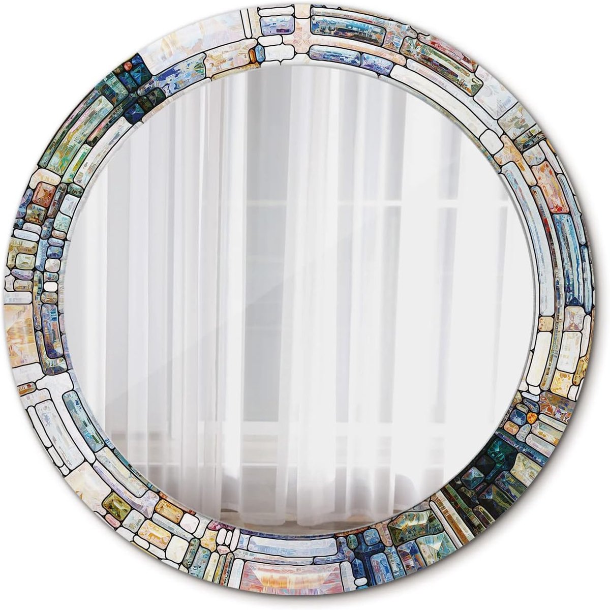 Ronde Ø 70 cm Glas Interieur Decoratie Mooi Ontwerp DIY Gedrukte Spiegel Modern Spiegel - Glas-in-lood