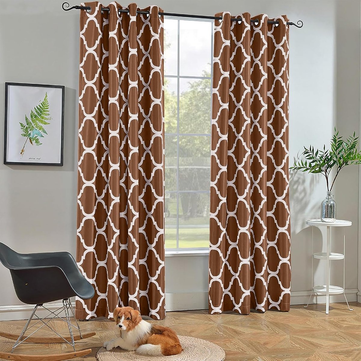 Marokkaanse modekamer verduisterende gordijnen voor woonkamer, tule top, 52 bij 96 inch, koffie (1 paneel)