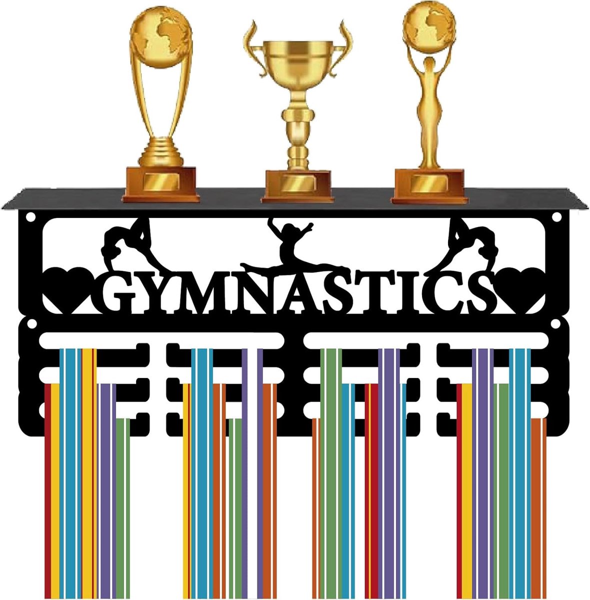 Gymnastiek Medaille Hanger Display Trofee Plank met 12 Haken Metalen Medaillehouder voor Wandmontage Standaard Ophangen Houdt 70+ Sport Medailles Organizer Rek Lint Display voor Voetbal