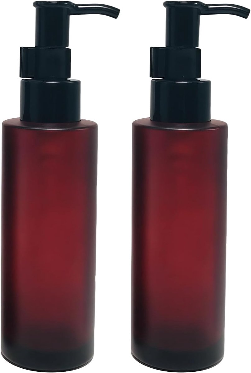 SnelShoppen - 2 Stuks 100ml Amber Glazen Flessen met Zwarte Pomp voor Vloeibare Zeep, Crème Dispenser, Herbruikbare Flacons voor Badkamer, Keuken en T