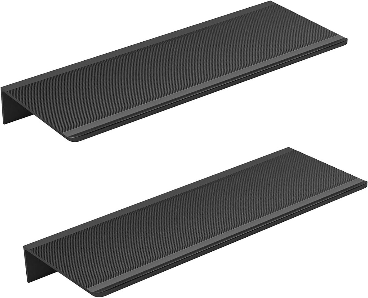 Wandrek van metaal, zwart, decoratief zwevend rek, set van 2 wandplanken, doucheplank, wandrek voor badkamer, display voor slaapkamer, woonkamer, badkamer, kantoor (40 x 12 cm)