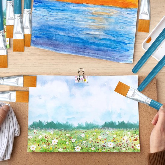 13 stuks kwasten, acrylverf, platte acrylkwasten, 24 mm brede grote nylon kwasten, gedetailleerde kwasten, blauwe kwastenset, voor kunstenaars, volwassenen, studenten, acrylschilderen, olieschilderen, — afbeelding 4