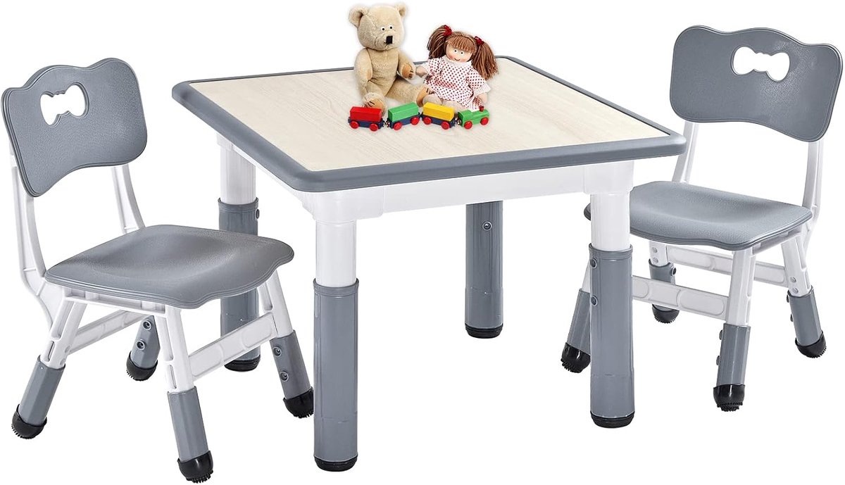 FUNLIO Bijzettafel met 2 kinderstoelen, salontafel en stoelen voor kinderen, in hoogte verstelbaar van 3 tot 8 jaar - ShopVlot