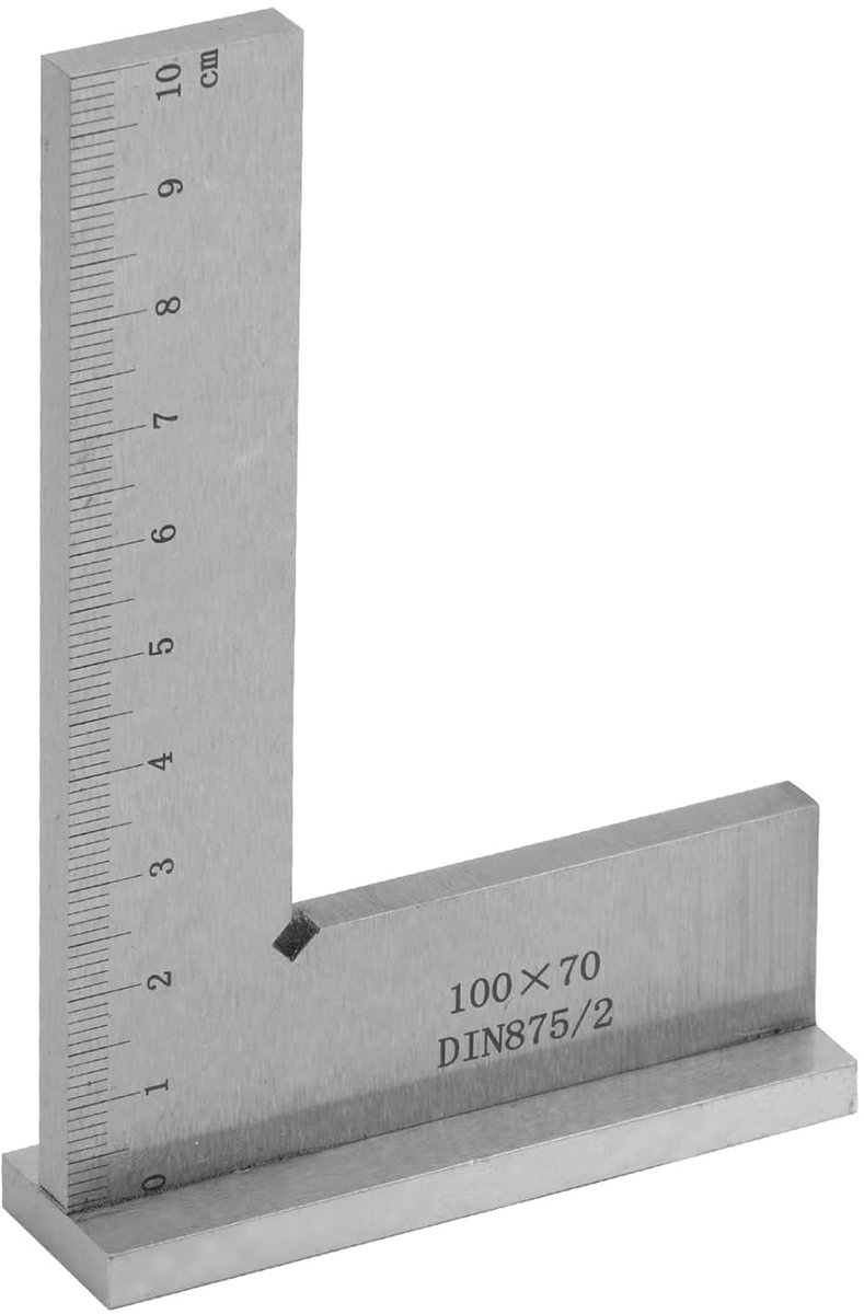 100 x 70 mm, hoedhoek van staal met basis en schaal DIN 875, hoekliniaal 90 graden, hoekblok voor ingenieur, timmerman, laboratoriummachine, houtbewerking