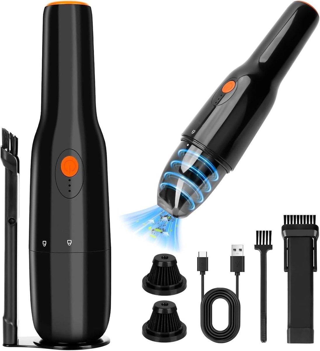 Handstofzuiger met accu, 9500PA handstofzuiger, draadloos, multifunctionele stofzuiger met 2-in-1 borstel, type-C snel opladen, krachtige stofzuiger voor thuis, kantoor en dierenharen