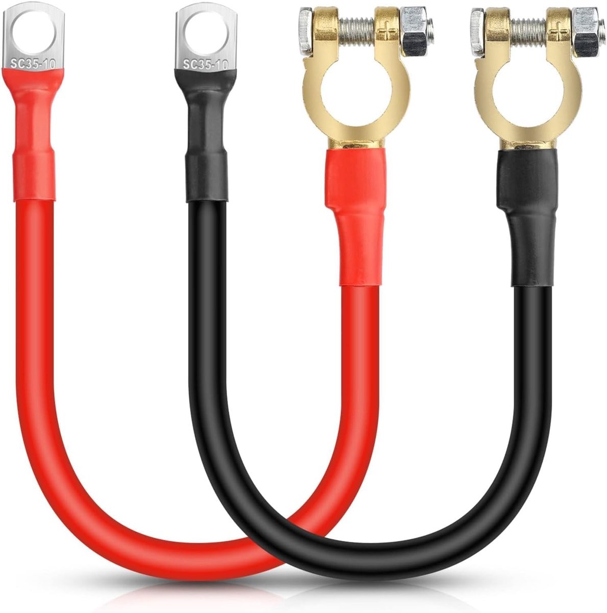 2 Batterijkabels 3 AWG 30 cm 12V-24V 125A voor Auto | 2 kabels inbegrepen - 3 AWG, 30 cm, max. 125A, met kabelschoenen voor autobatterijen en stroomverbindingen