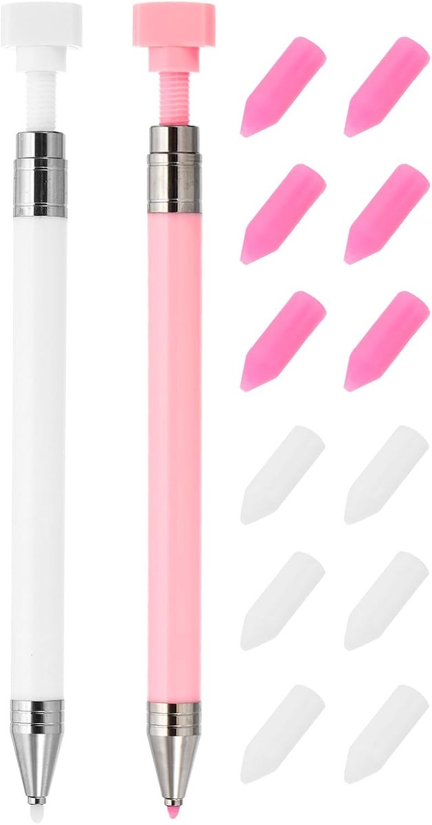 Diamond Art Pen met 12 stuks navulbare was, 2 stuks fijne punt accessoires, roze en wit
