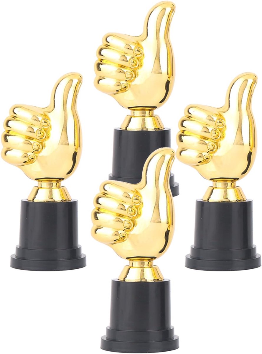 4 Stuks Goud Kunststof Trofee, Mini Duimtrofee, Kunnen Worden Gebruikt als Kamerdecoratie of Feestsouvenirs
