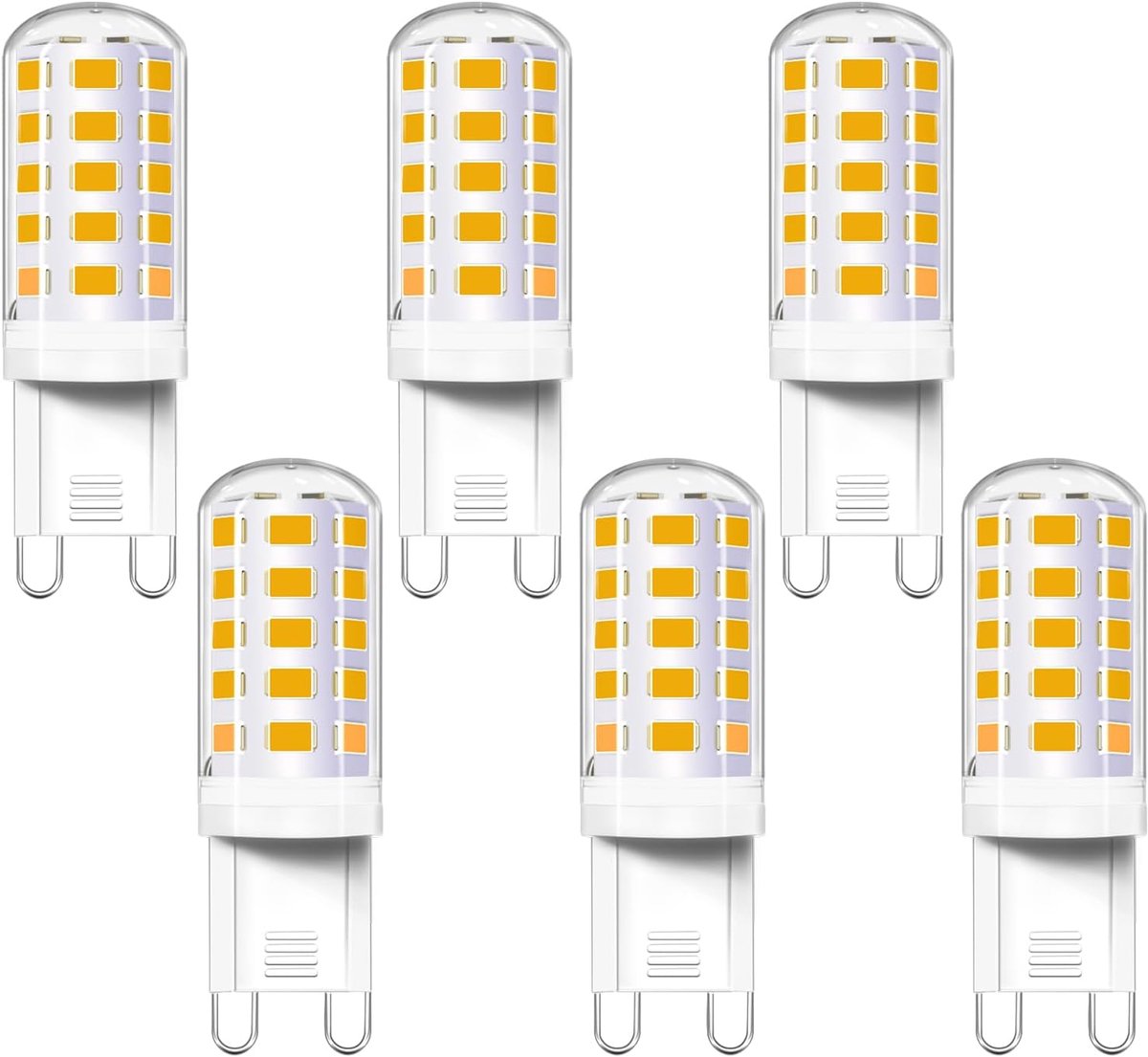 G9 LED-lampen 4W warm wit 2700K, equivalent aan bi-pin halogeenlamp 33W 40W, 400LM, 230V G 9 LED-capsulelamp voor kroonluchter/wandlamp, niet dimbaar, geen flikkering, 6 stuks