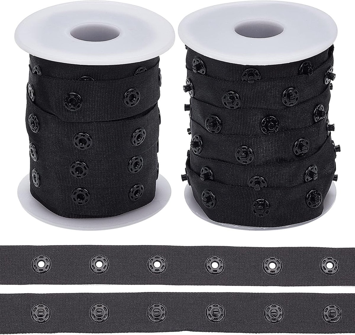 2 rollen 9,1 m zwart polyester drukknoopband