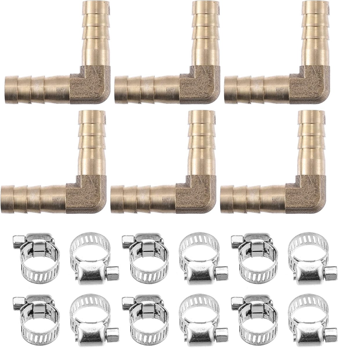 ABSOPRO 6Set 10mm L-Vormige Hose Barb Messing Hose Fitting Connector Met Klem