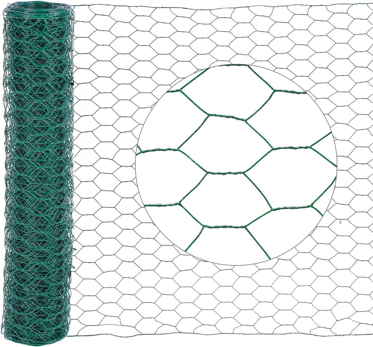 Zeshoekig gaas gaas - verzinkt konijnengaas, draadhek, zeshoekig draadgaas, maaswijdte 27 mm, hoogte 100 cm, lengte 25 m, groen