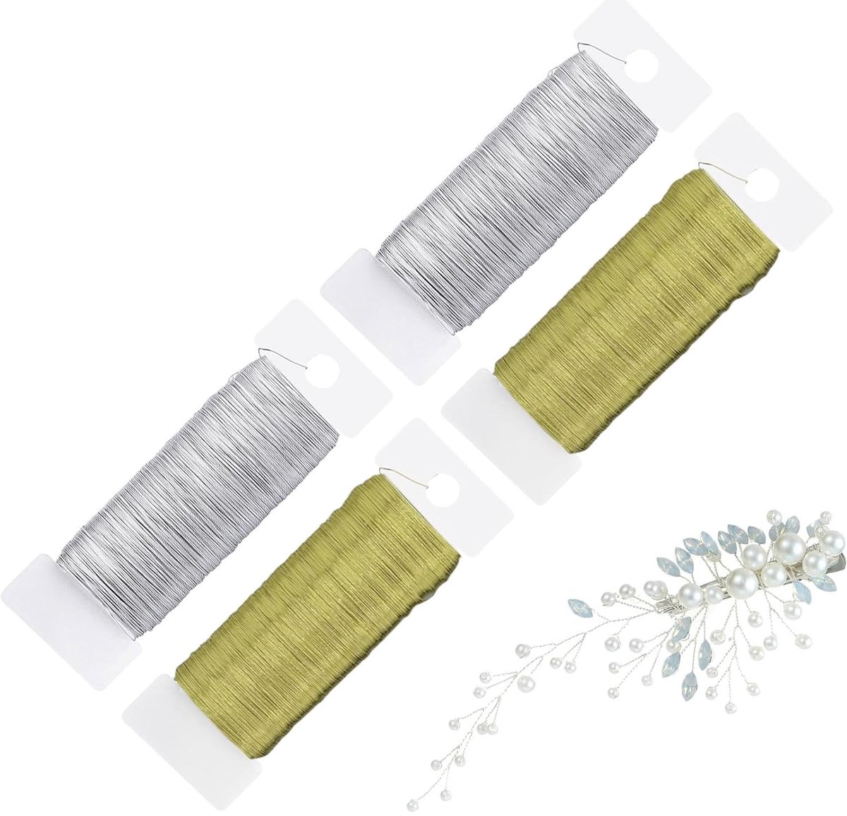 Draad, dun, 4 rollen goud zilver bloemistendraad voor het maken van kransen, bloemdraad, metalen binddraad, flexibele paddledraad om te knutselen, Kerstmis (goud zilver 50 m /