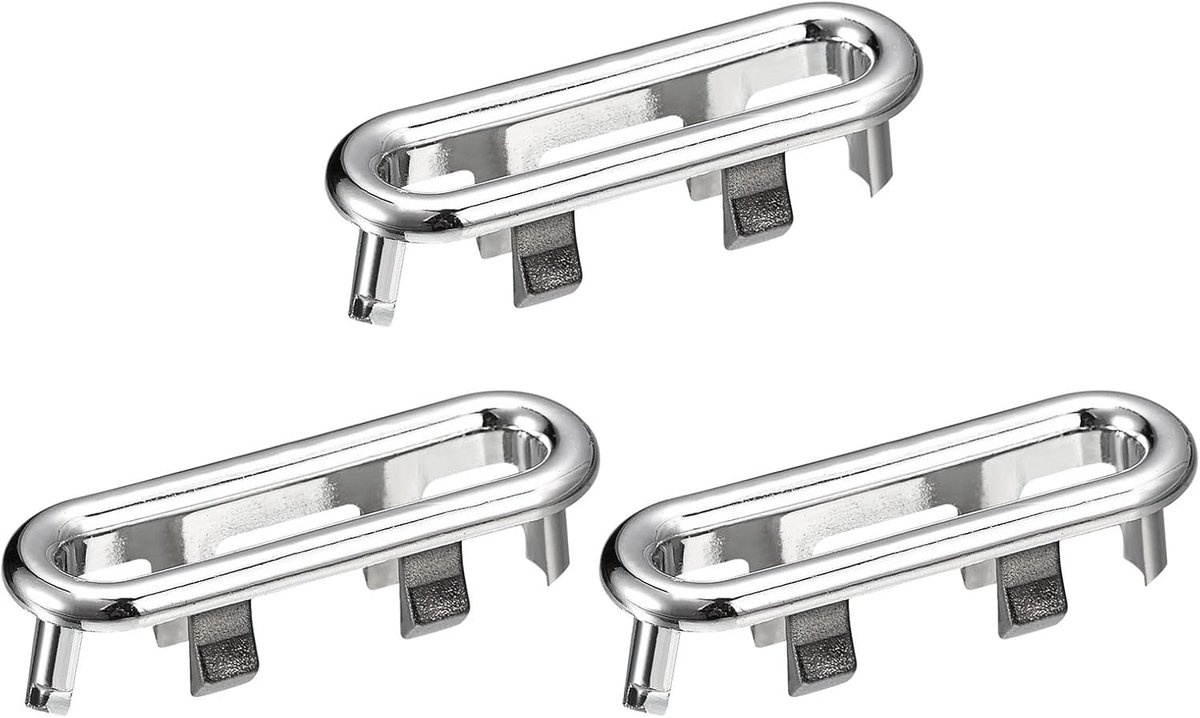 Overloopafdekking voor gootsteen, 3 stuks, ringen voor gootsteen, 48,4 x 12,6 mm, ovaal, afvoerstop voor badkamer, keuken, wastafel, inzetstuk in zilverkleurige doppen