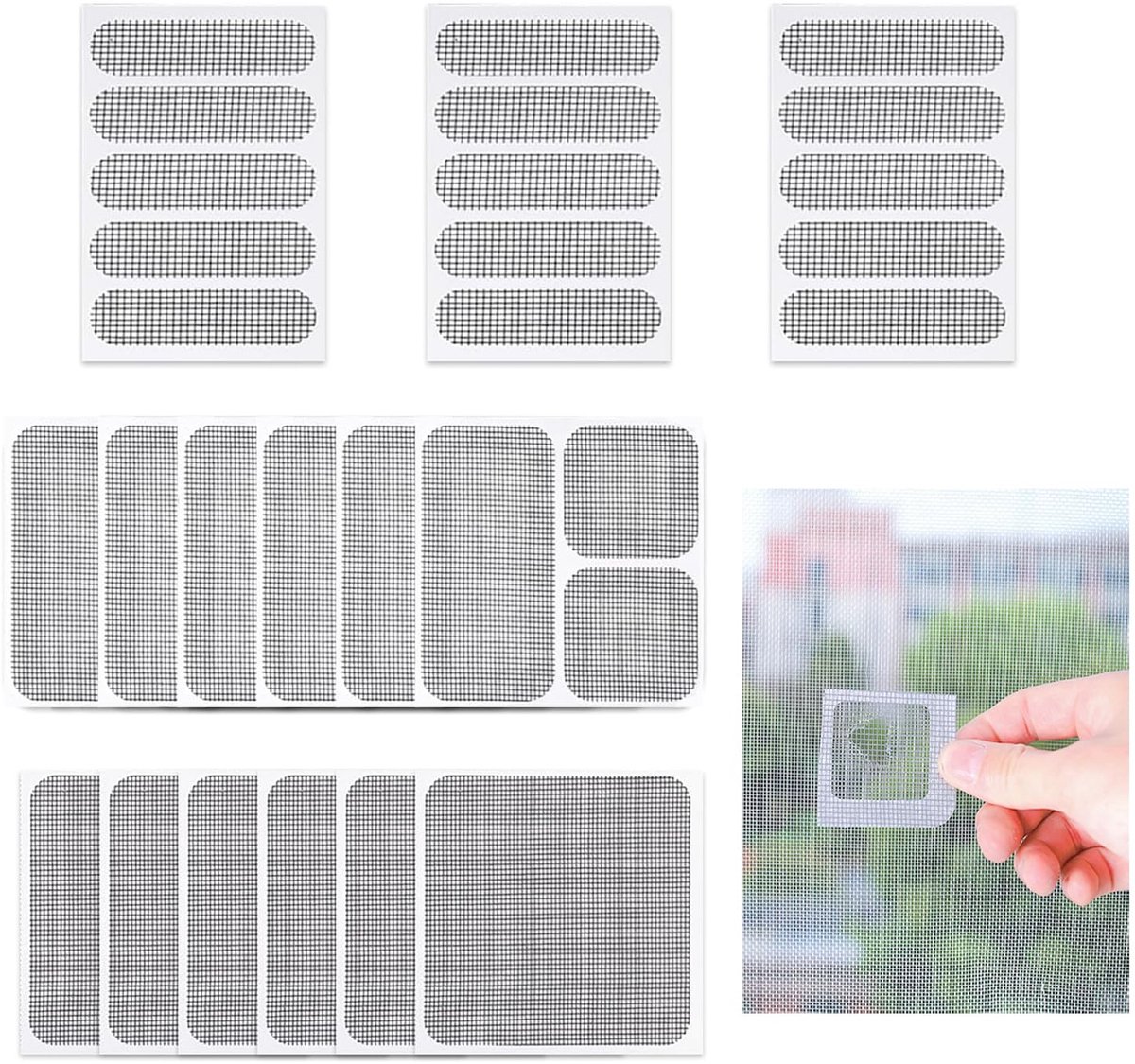 Reparatietape voor muggennetten en raamschermen, zelfklevend vliegengaas, 39 stuks, zwart