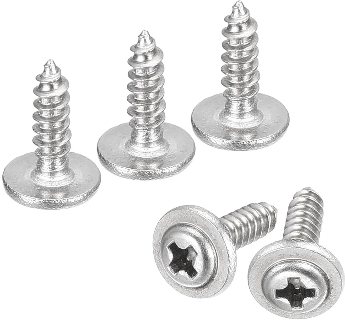 ST2x8x5mm kruiskop zelftappende schroef met sluitring 100 stuks - 304 roestvrij staal hout schroef volledige schroefdraad (zilver)