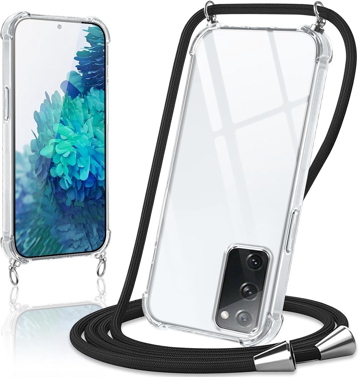 Telefoonhoesje met koord voor Samsung Galaxy S20 FE / S20 Lite van 6,5 inch (16,5 cm), transparante hoes met ketting, afneembaar koord, beschermhoes, zachte siliconen TPU, schokbestendig