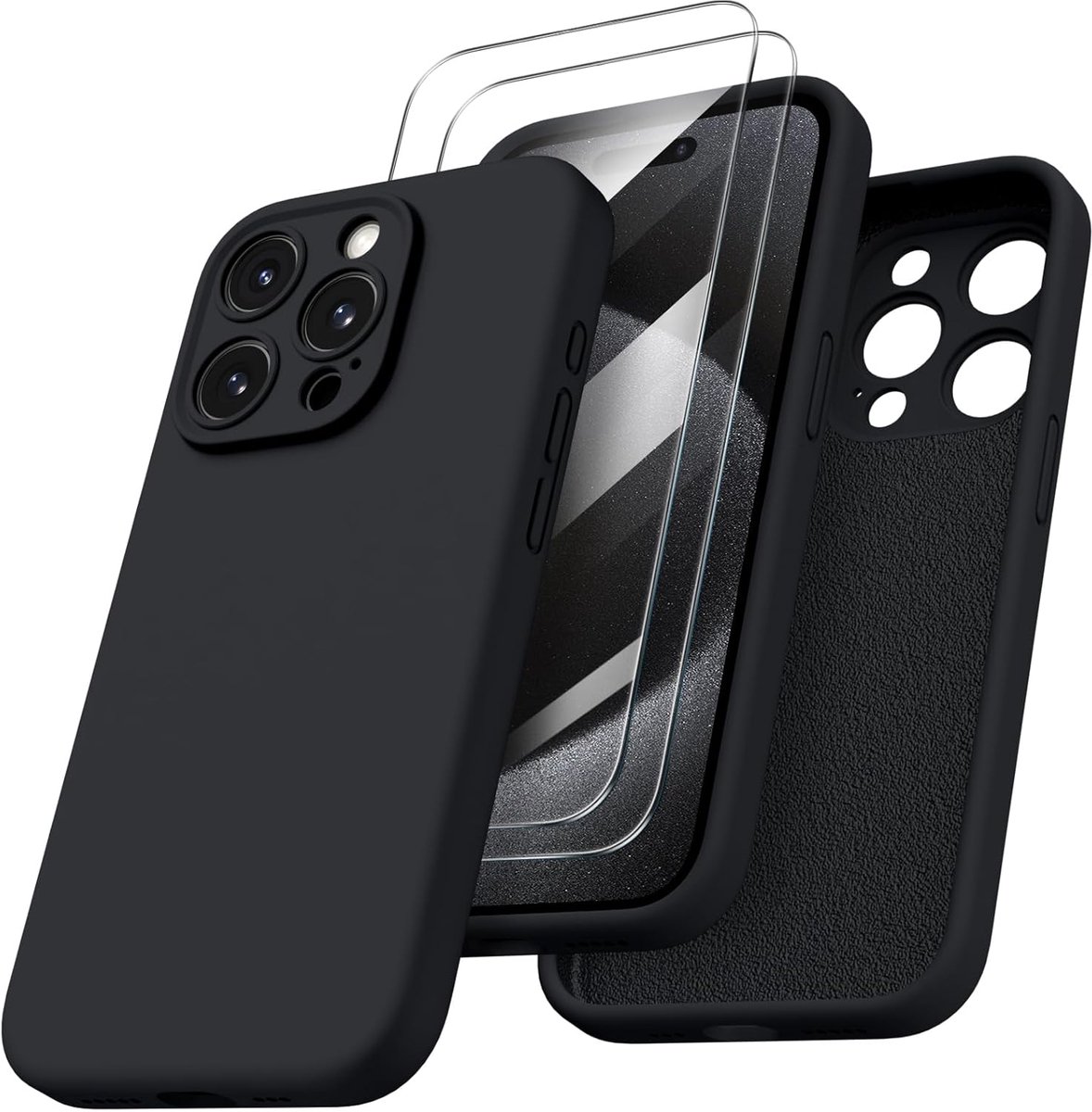 Compatibel met iPhone 15 Pro Case 6,1 inch, met 2 schermbeschermers, vloeibare siliconen gel rubber cover [volledige behuizing] schokbestendige beschermende iPhone hoesje voor iPhone 15 Pro
