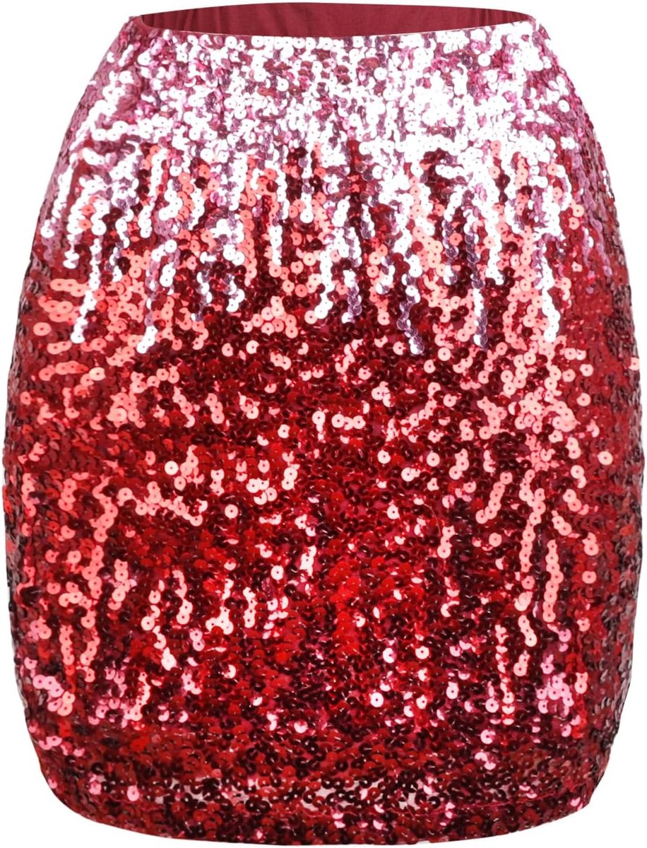 Vrouwen Fonkelende Rok Elastische Taille Glitter Rok met Voering Korte A-lijn Hippe Pailletten Mini Rok voor Festival Rave Party Night Out