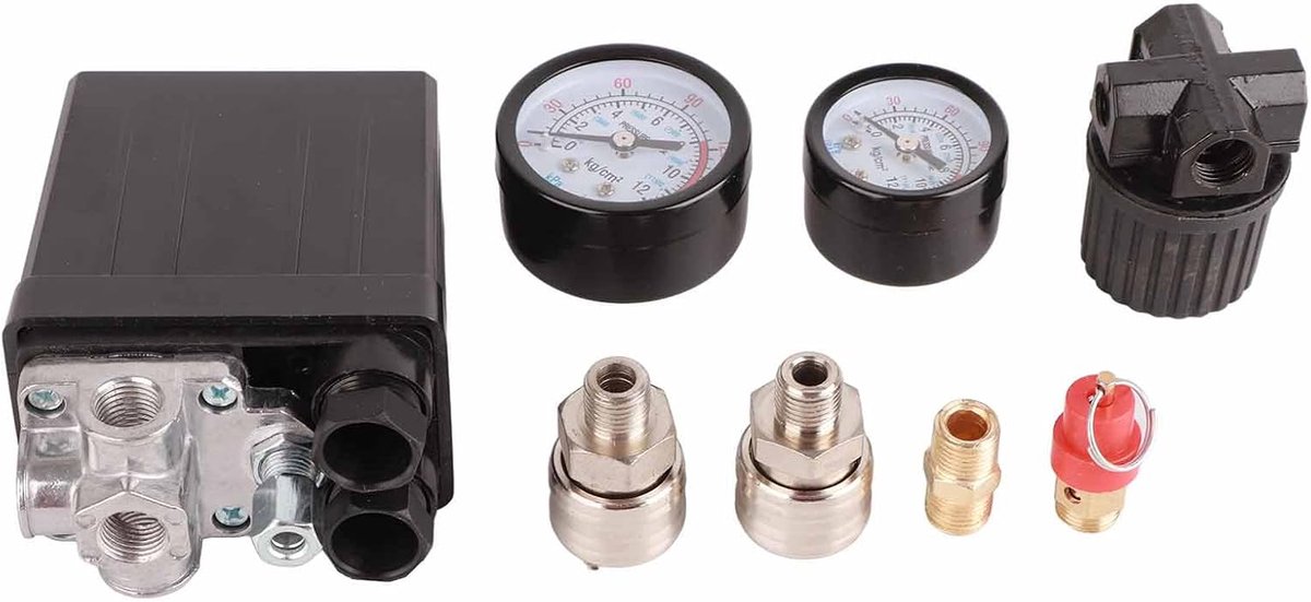 Luchtcompressor met Manometers 90-120PSI, 220V G1/4 4 Gaten Controller Regelklep voor Pomp