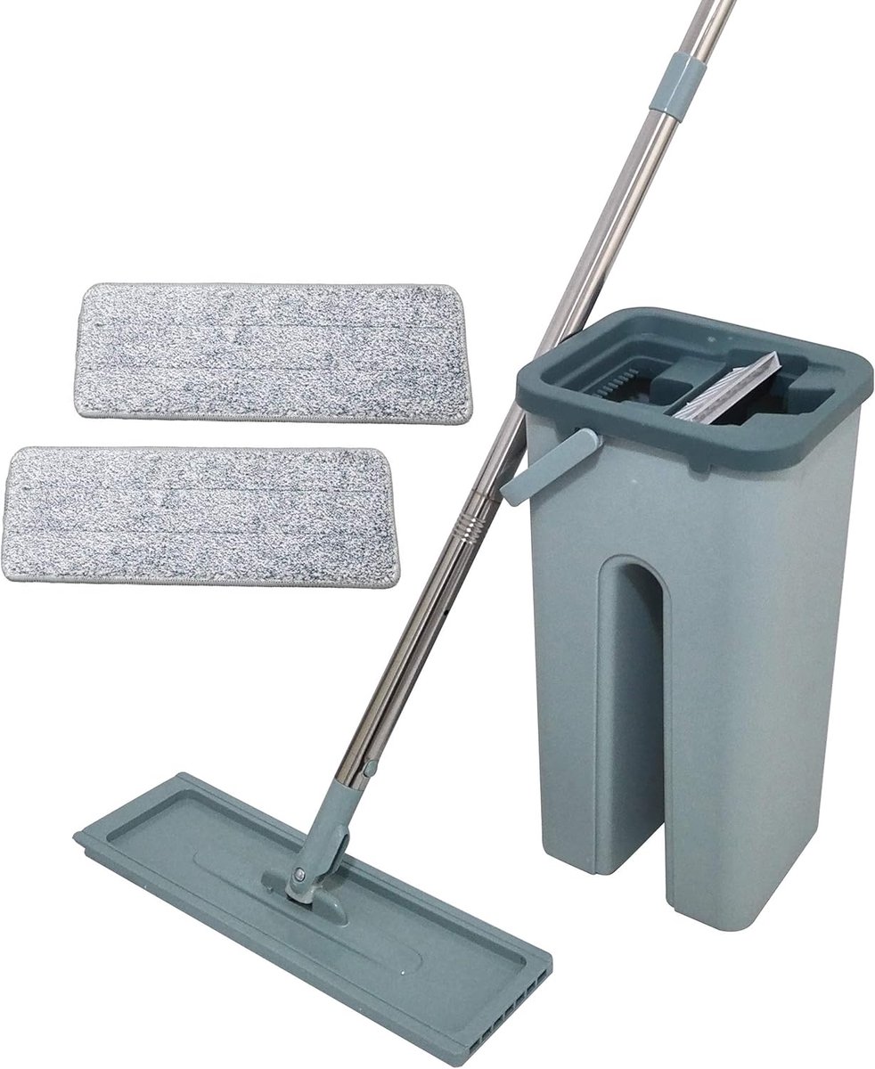 0 Autoclean Mop bezem met 360 graden kop, zeer absorberende microvezel mop en levering met dubbele emmer, grijs, standaard